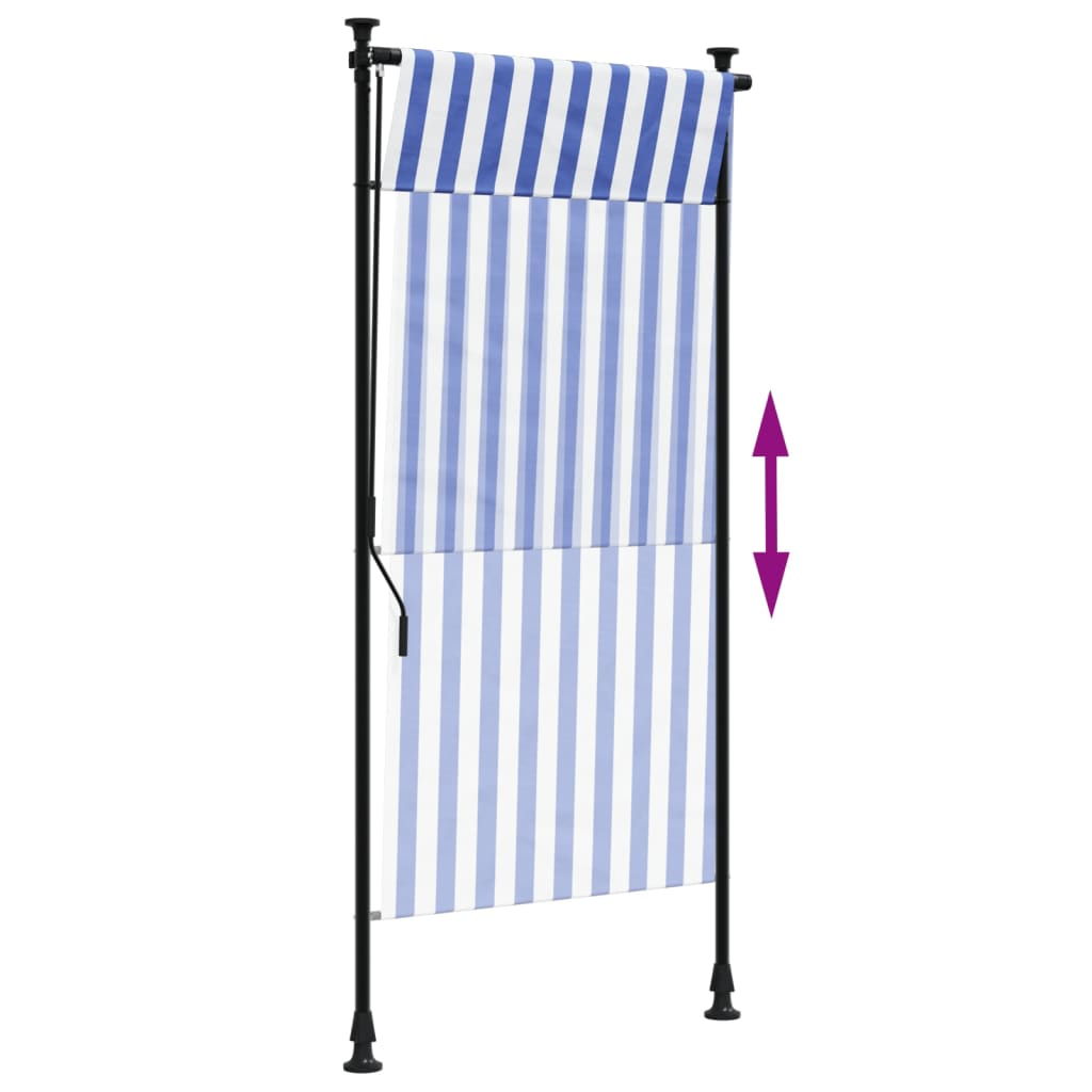 Estore de rolo para exterior 100x270cm tecido/aço azul e branco