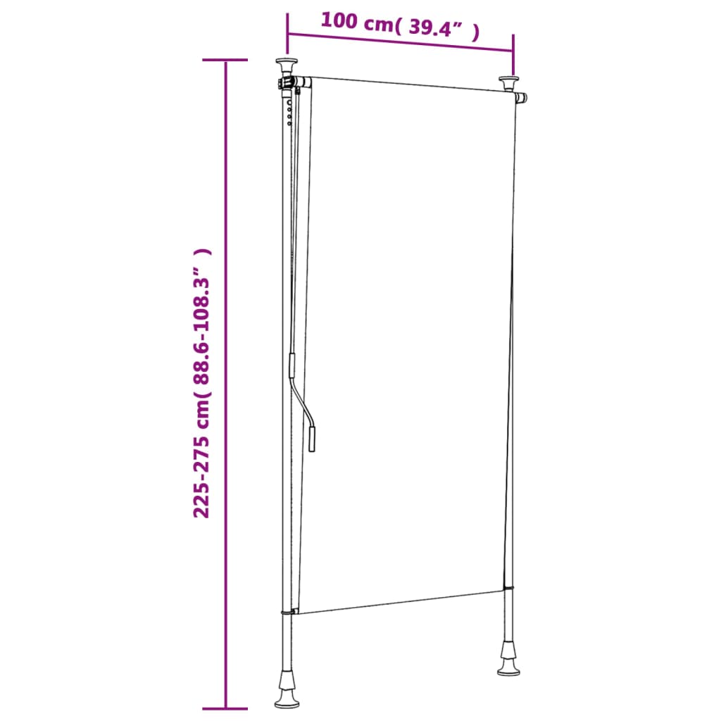 Estore de rolo para exterior 100x270cm tecido/aço azul e branco