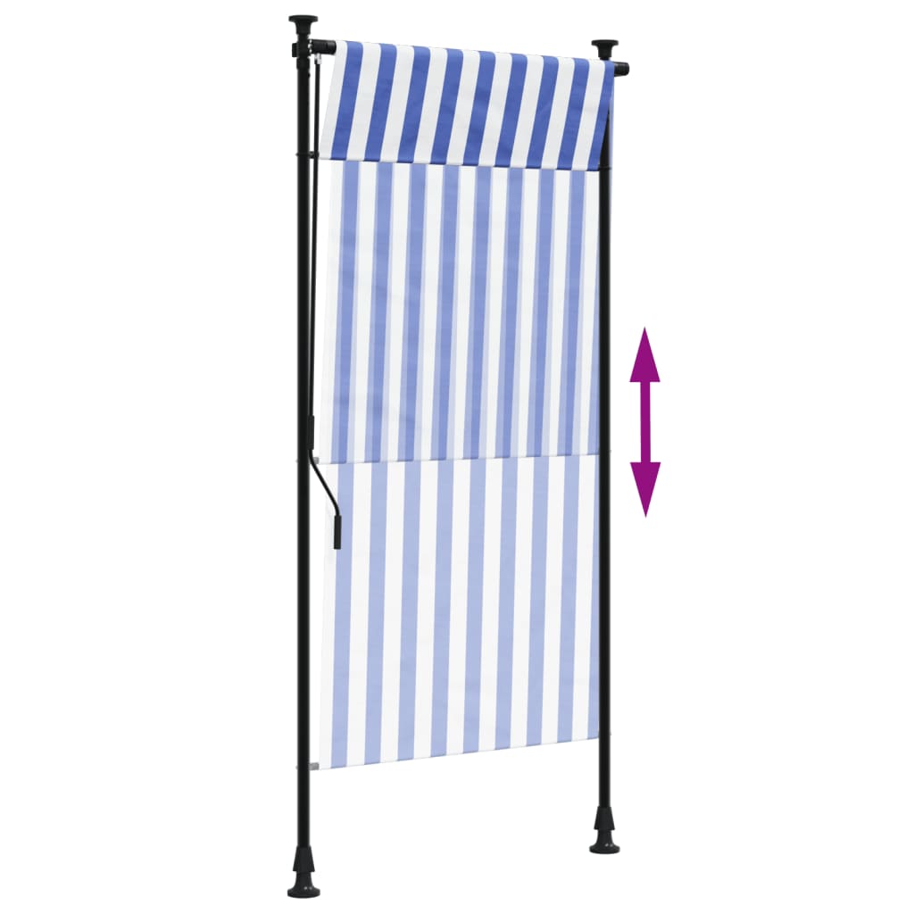 Estore de rolo para exterior 120x270cm tecido/aço azul e branco