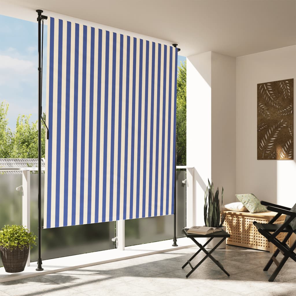 Estore de rolo para exterior 200x270cm tecido/aço azul e branco