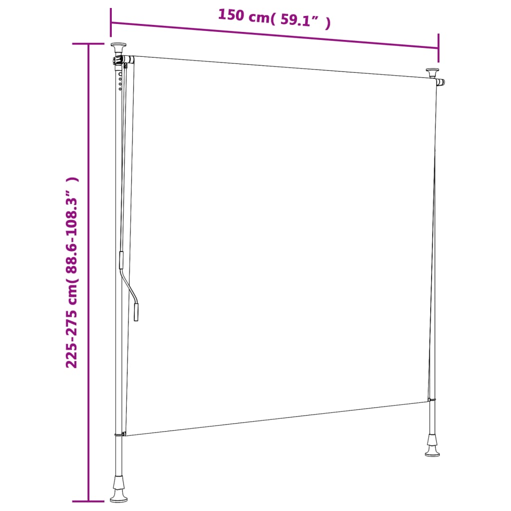 Estore de rolo exterior 150x270 cm tecido/aço amarelo e branco