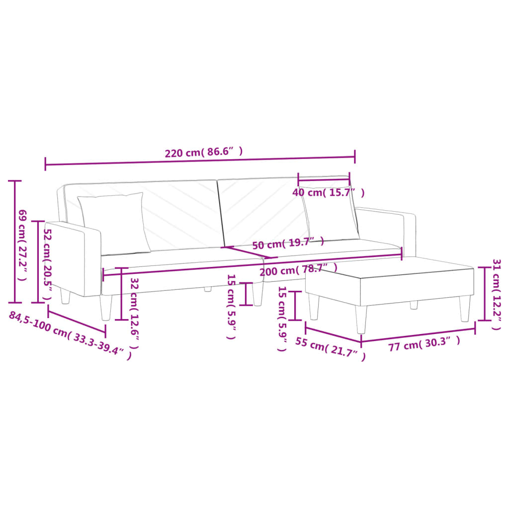 2 pcs conjunto de sofás com almofadas veludo cinzento-claro