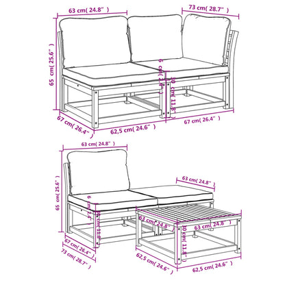 5 pcs conjunto lounge de jardim c/ almofadões acácia maciça