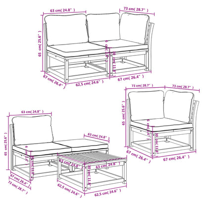 6 pcs conjunto lounge jardim c/almofadões madeira maciça acácia