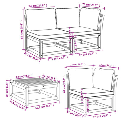 6 pcs conjunto lounge jardim c/almofadões madeira maciça acácia