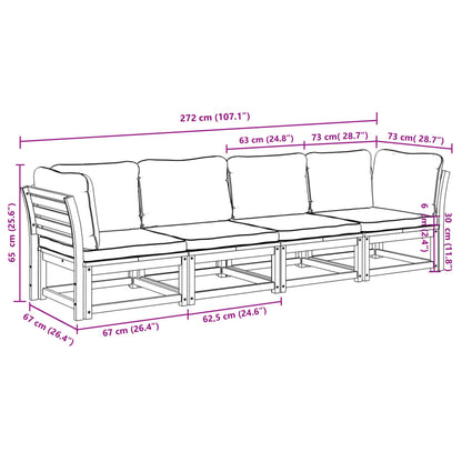 4 pcs conjunto lounge de jardim com almofadões acácia maciça