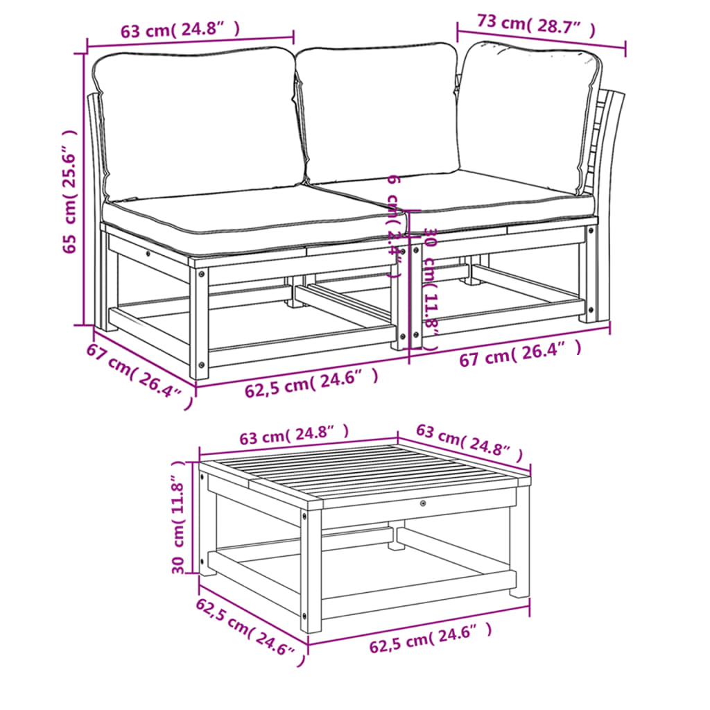 9 pcs conjunto lounge jardim c/almofadões madeira maciça acácia