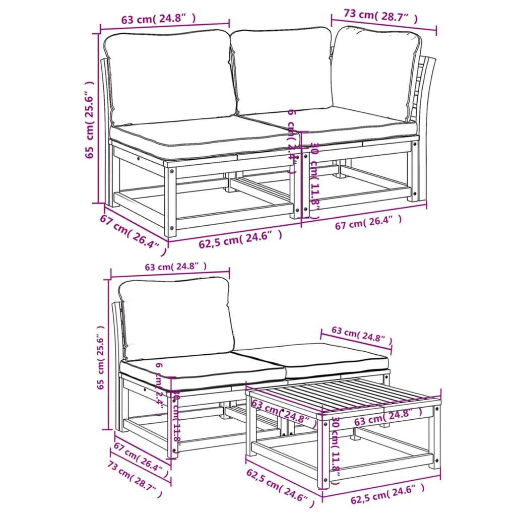 9pcs conjunto lounge jardim c/almofadões madeira maciça acácia