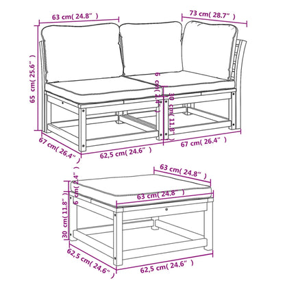 3 pcs conjunto lounge de jardim c/ almofadões acácia maciça