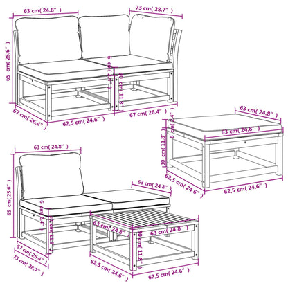 6 pcs conjunto lounge jardim c/almofadões madeira maciça acácia