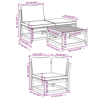 4 pcs conjunto lounge de jardim com almofadões acácia maciça