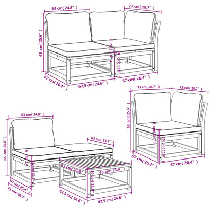 6 pcs conjunto lounge jardim c/almofadões madeira maciça acácia