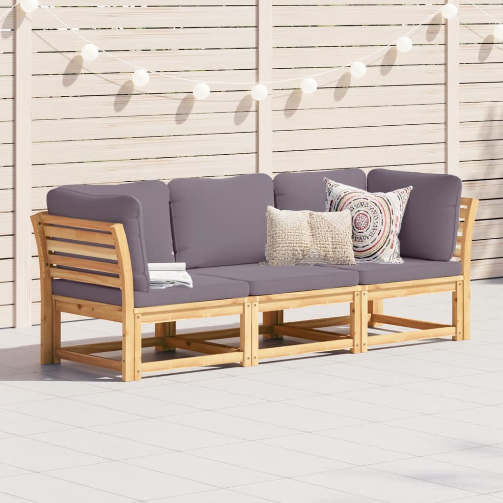 3 pcs conjunto lounge de jardim c/ almofadões acácia maciça