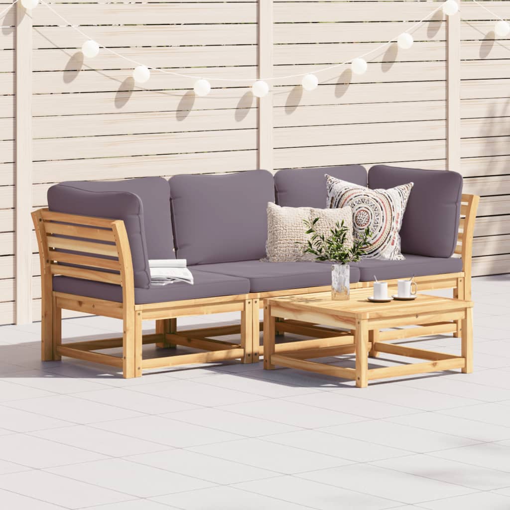 3 pcs conjunto lounge de jardim c/ almofadões acácia maciça