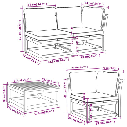 6 pcs conjunto lounge jardim c/almofadões madeira maciça acácia