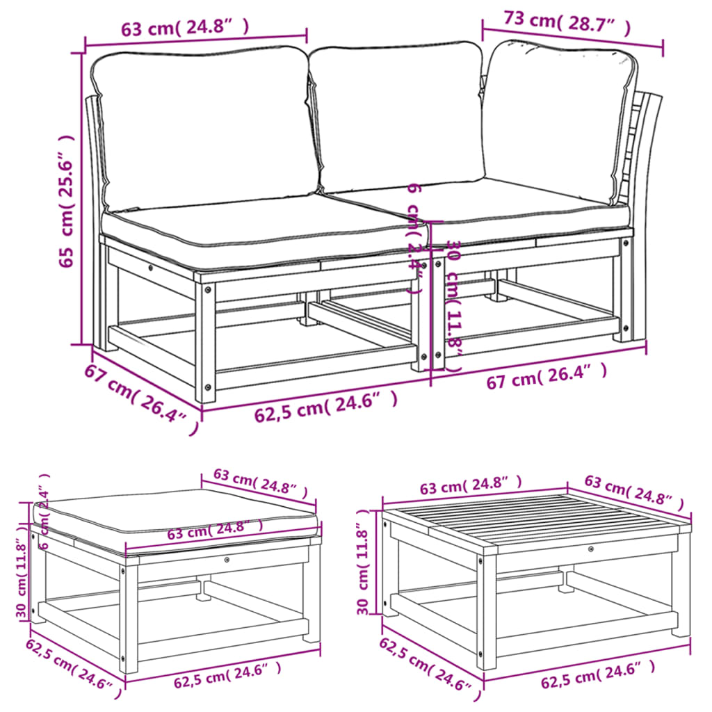 8 pcs conjunto lounge jardim c/almofadões madeira maciça acácia