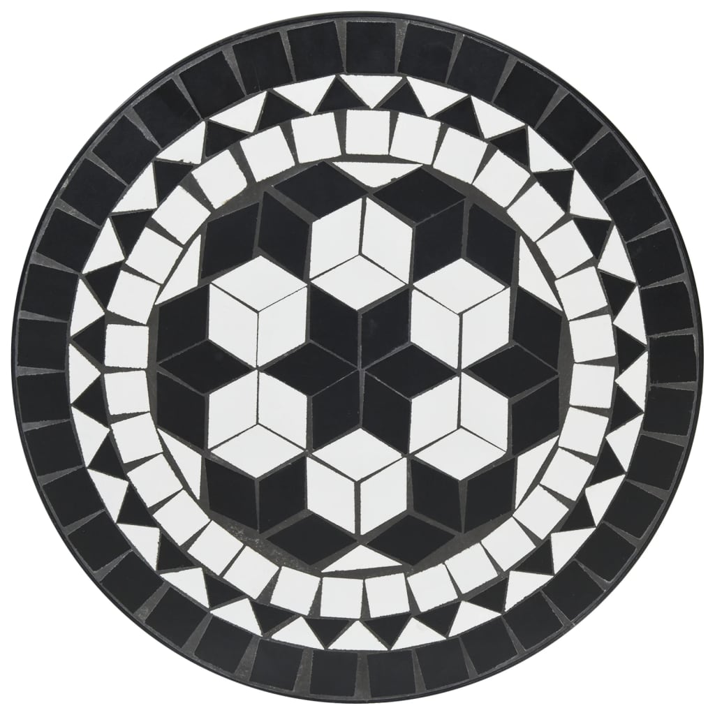 Conjunto de bistrô em mosaico ferro e cerâmica preto e branco