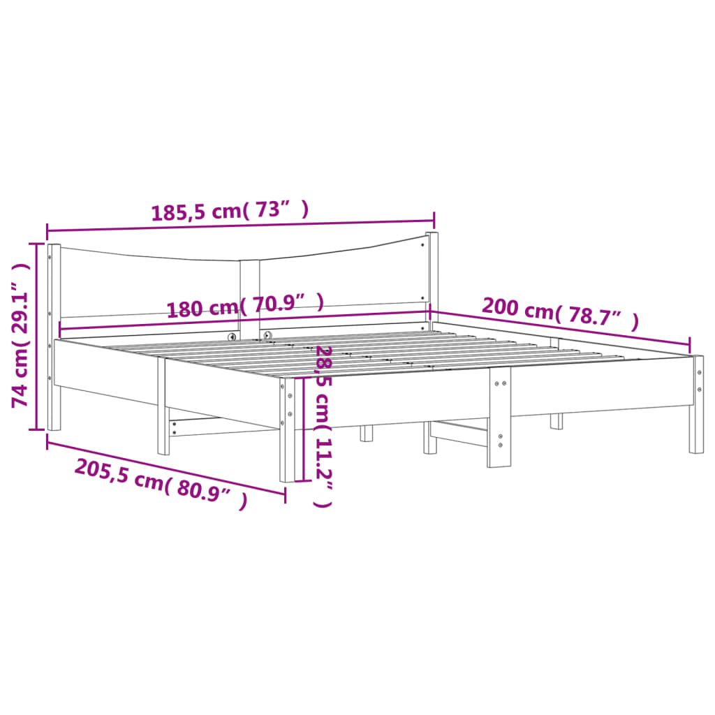 Estrutura de cama com cabeceira 180x200 cm pinho maciço