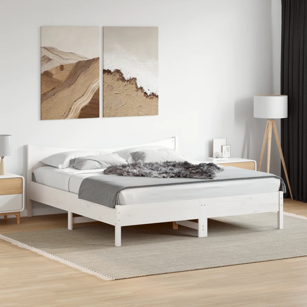 Estrutura de cama com cabeceira 180x200cm pinho maciço branco