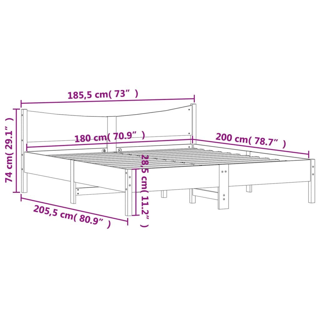 Estrutura de cama com cabeceira 180x200cm pinho maciço branco