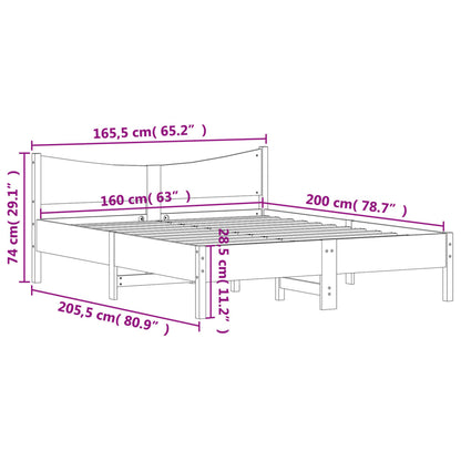 Estrutura cama c/ cabeceira 160x200cm pinho maciço castanho-mel