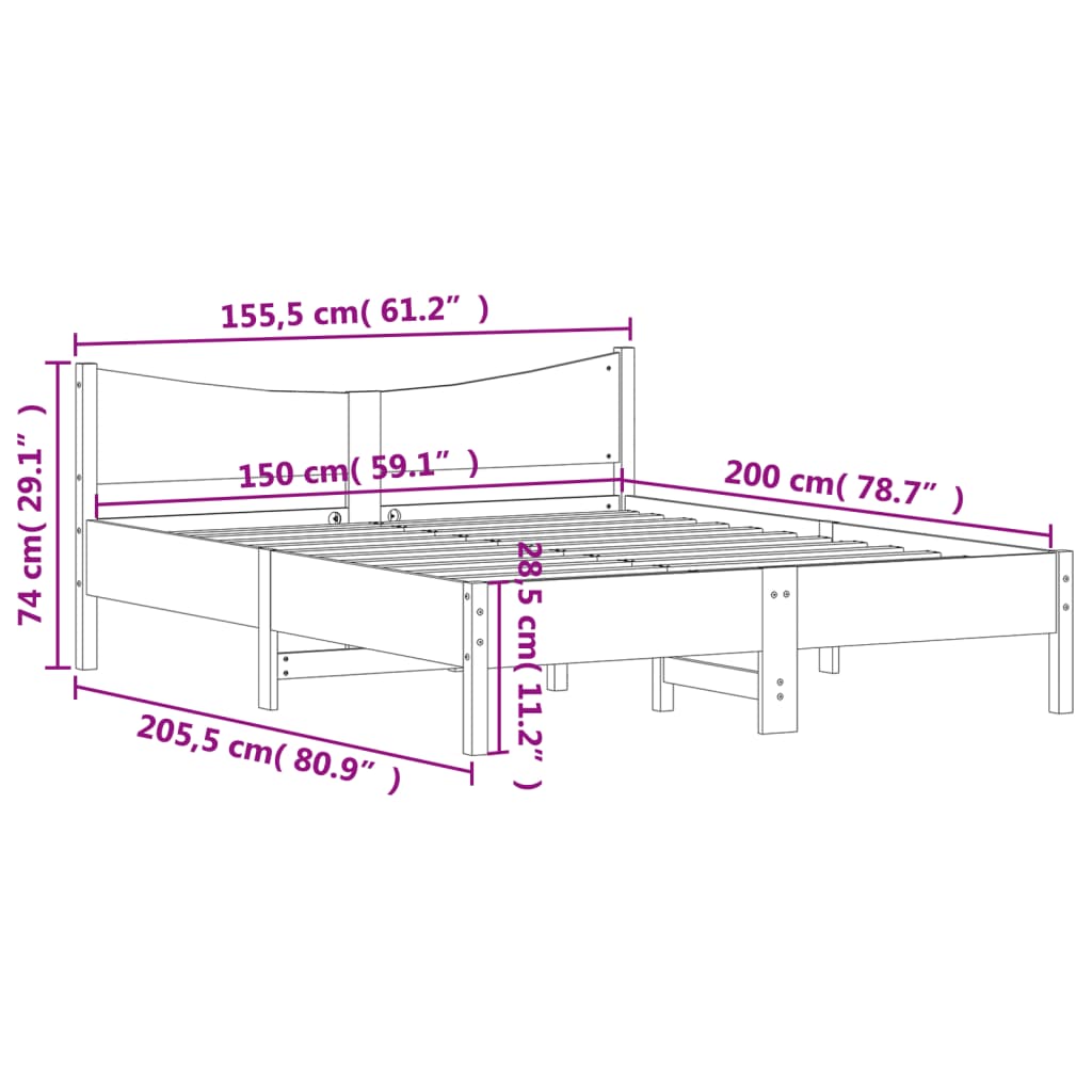 Estrutura de cama c/ cabeceira 150x200 cm pinho maciço branco