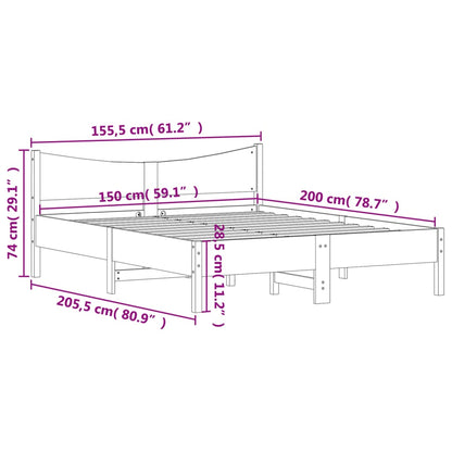 Estrutura cama c/ cabeceira 150x200cm pinho maciço castanho-mel