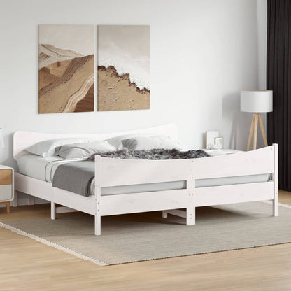 Estrutura de cama com cabeceira 200x200 cm pinho maciço branco