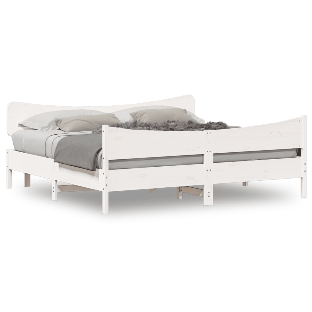 Estrutura de cama com cabeceira 200x200 cm pinho maciço branco