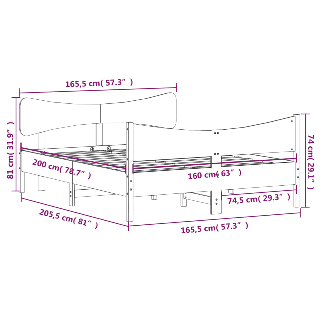 Estrutura de cama com cabeceira 160x200 cm pinho maciço branco