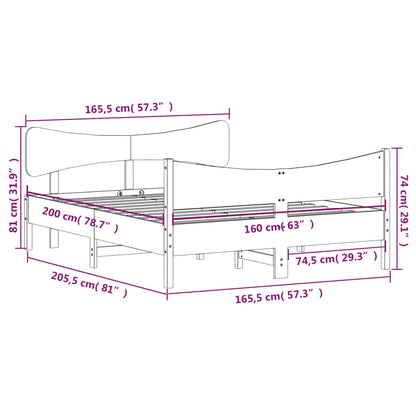 Estrutura de cama com cabeceira 160x200 cm pinho maciço branco