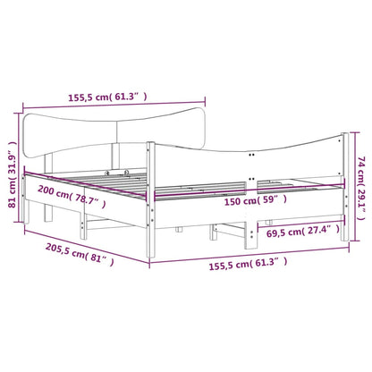 Estrutura de cama c/ cabeceira 150x200 cm pinho maciço branco