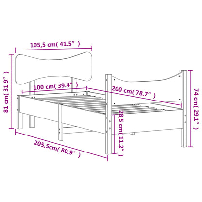 Estrutura de cama com cabeceira 100x200cm pinho maciço branco