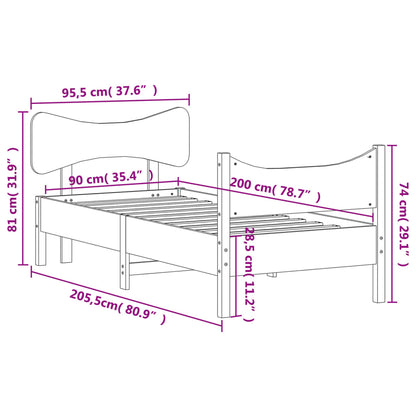 Estrutura de cama com cabeceira 90x200 cm pinho maciço branco