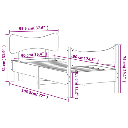 Estrutura de cama com cabeceira 90x190 cm pinho maciço