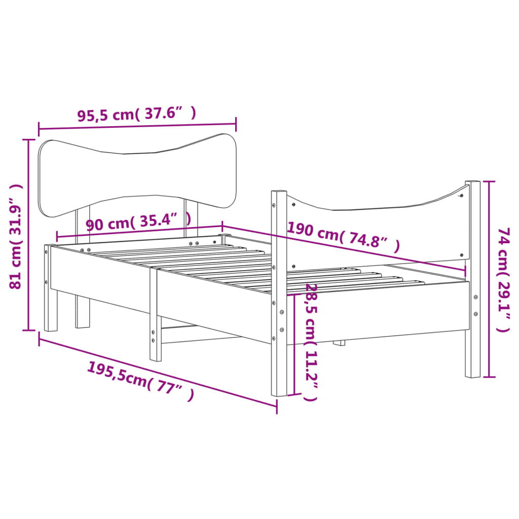 Estrutura de cama com cabeceira 90x190 cm pinho maciço branco