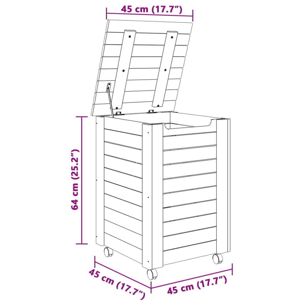 Cesto de roupa com rodas RANA 45x45x64 cm pinho maciço branco