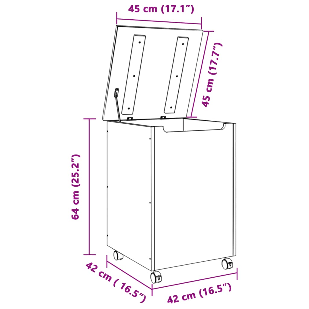 Cesto de roupa com rodas RANA 45x45x64 cm pinho maciço