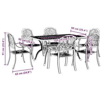 7 pcs conjunto de jantar para jardim alumínio fundido preto