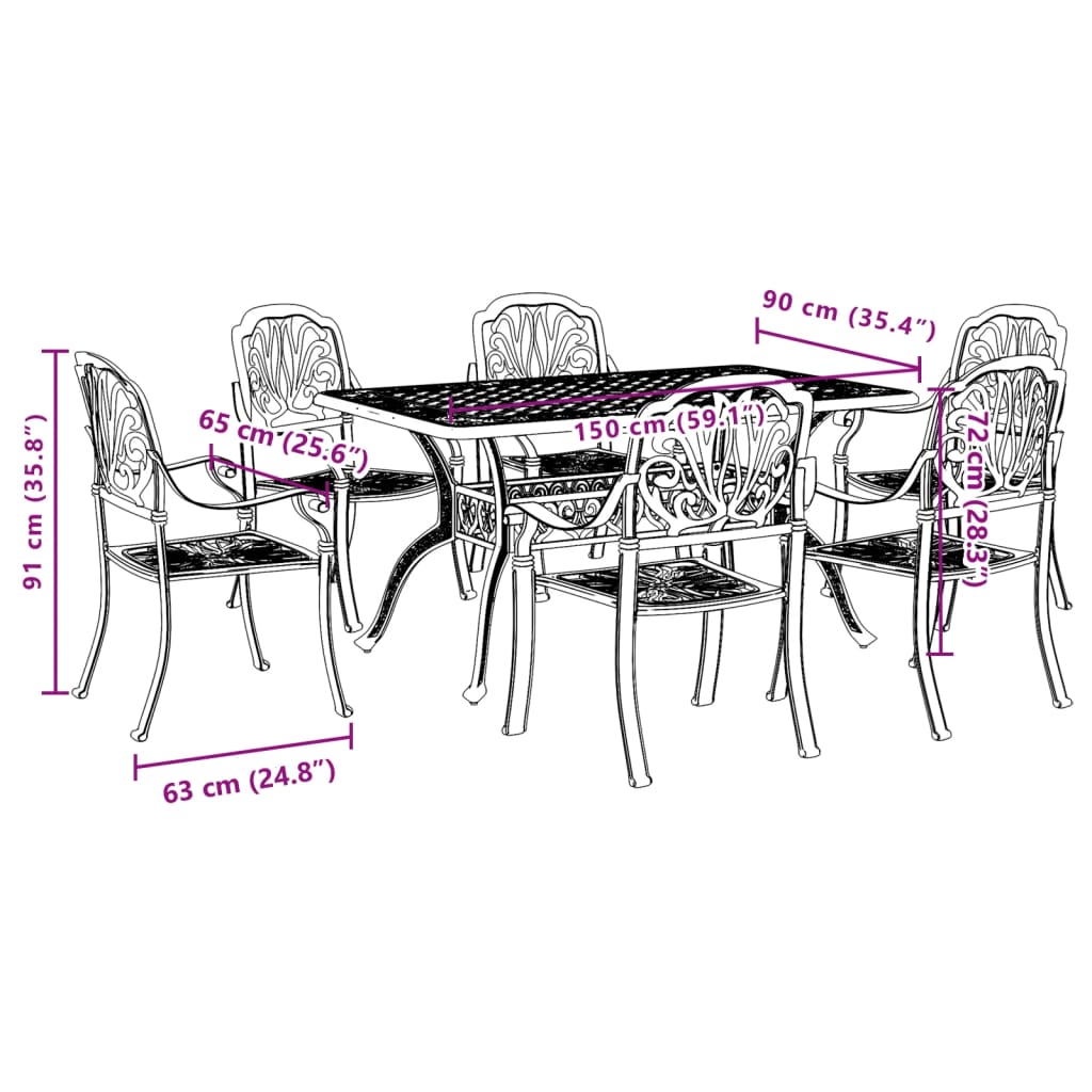 7 pcs conjunto de jantar para jardim alumínio fundido branco