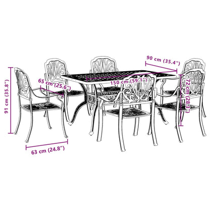 7 pcs conjunto de jantar para jardim alumínio fundido branco