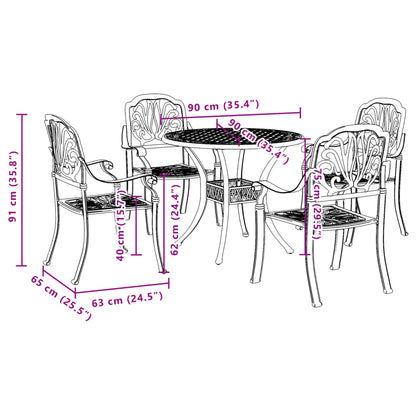 5 pcs conjunto de jantar para jardim alumínio fundido bronze