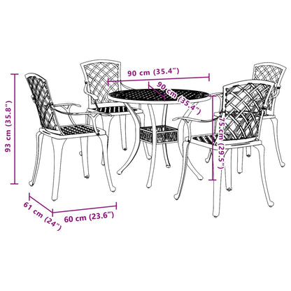 5 pcs conjunto de jantar para jardim alumínio fundido branco