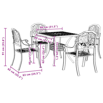 5 pcs conjunto de jantar para jardim alumínio fundido preto