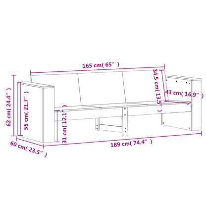 Sofá de 3 lugares para jardim 189x60x62 cm pinho maciço branco