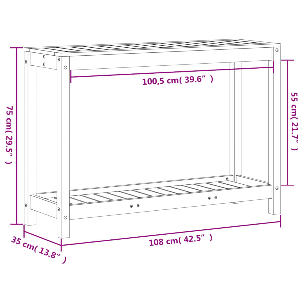 Mesa jardinagem c/ prateleira 108x35x75 cm pinho maciço branco