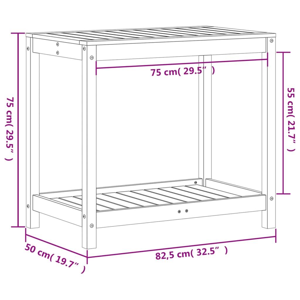 Mesa de jardinagem c/ prateleira 82,5x50x75 cm pinho impregnado