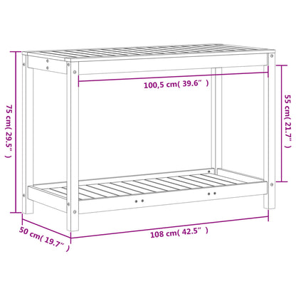 Mesa de jardinagem com prateleira 108x50x75 cm pinho maciço