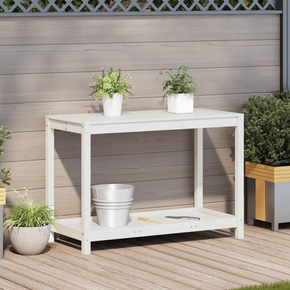 Mesa jardinagem c/ prateleira 108x50x75 cm pinho maciço branco