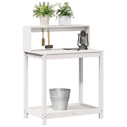 Mesa de jardinagem com prateleiras madeira pinho maciça branco